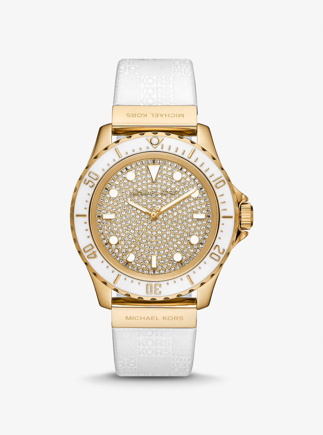 Крупногабаритные тонкие часы Everest Pavé из золотистого силикона с тиснением Michael Kors, белый
Крупногабаритные тонкие часы Everest Pavé из золотистого силикона с тиснением Michael Kors, белый