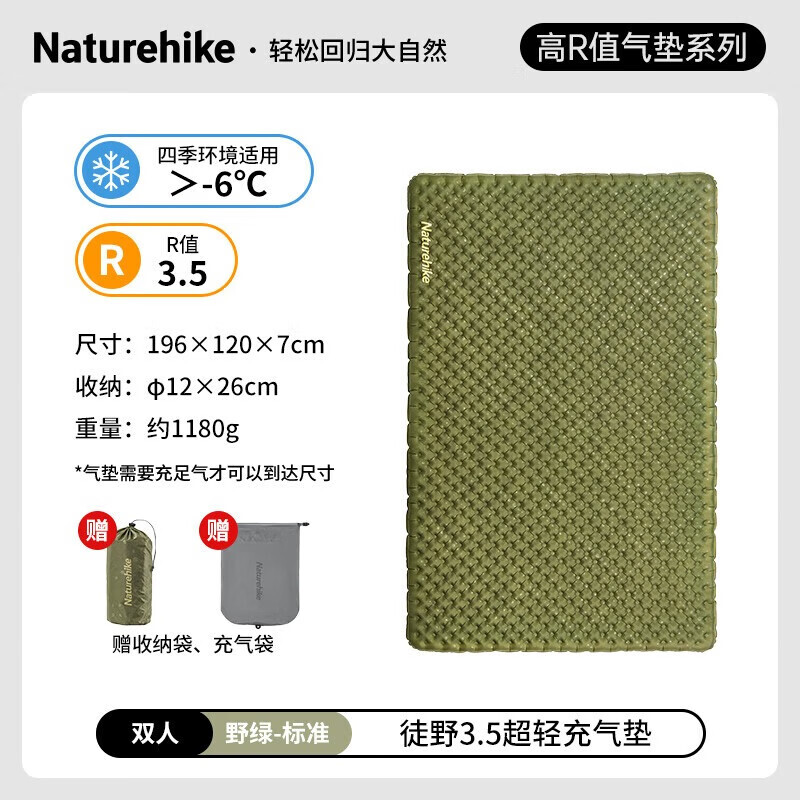 NatureHike CNH22DZ018 сверхлегкий надувной коврик, влагостойкий коврик для пола, коврик для кемпинга, спальный коврик, двойной стандарт - дикий зеленый
NatureHike CNH22DZ018 сверхлегкий надувной коврик, влагостойкий коврик для пола, коврик для кемпинга, спальный коврик, двойной стандарт - дикий зеленый