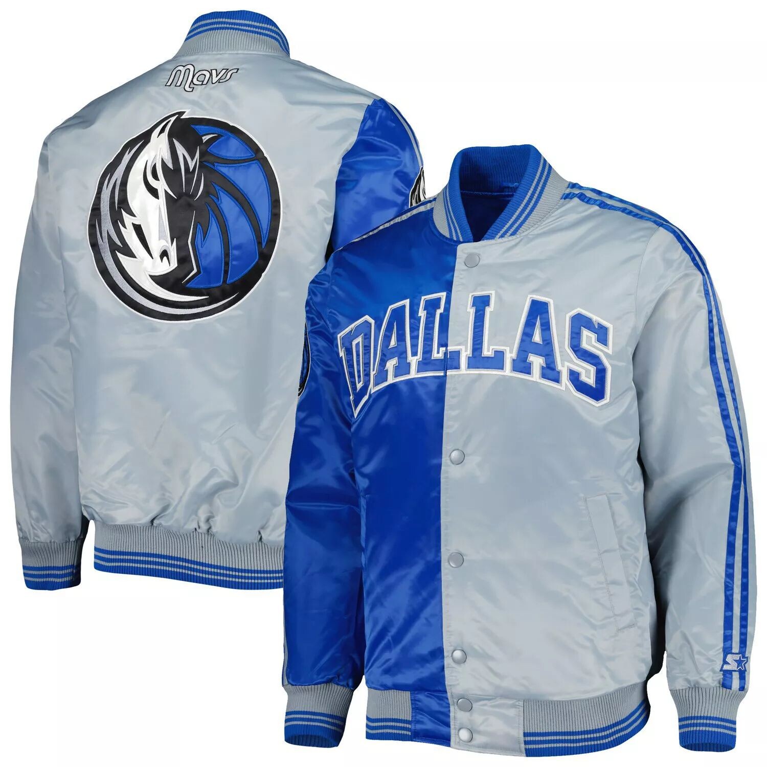 Мужская королевская/серая куртка Dallas Mavericks Fast Break из атласа на кнопках Starter
Мужская королевская/серая куртка Dallas Mavericks Fast Break из атласа на кнопках Starter