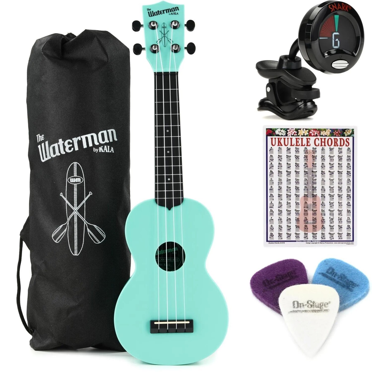 Новый комплект Kala Waterman Beach Collection Soprano Ukulele Essentials — светящийся в темноте Aqua Mist
Новый комплект Kala Waterman Beach Collection Soprano Ukulele Essentials — светящийся в темноте Aqua Mist
