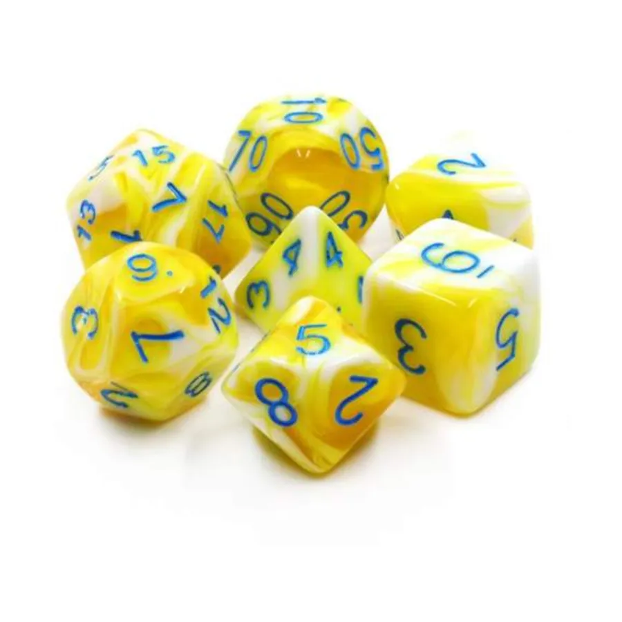 Набор Poly — лимонно-кремовый с синим (7), Dice Sets - Resin/Acrylic - Red, Orange, Yellow, & Pink (Foam Brain Games)
Набор Poly — лимонно-кремовый с синим (7), Dice Sets - Resin/Acrylic - Red, Orange, Yellow, & Pink (Foam Brain Games)