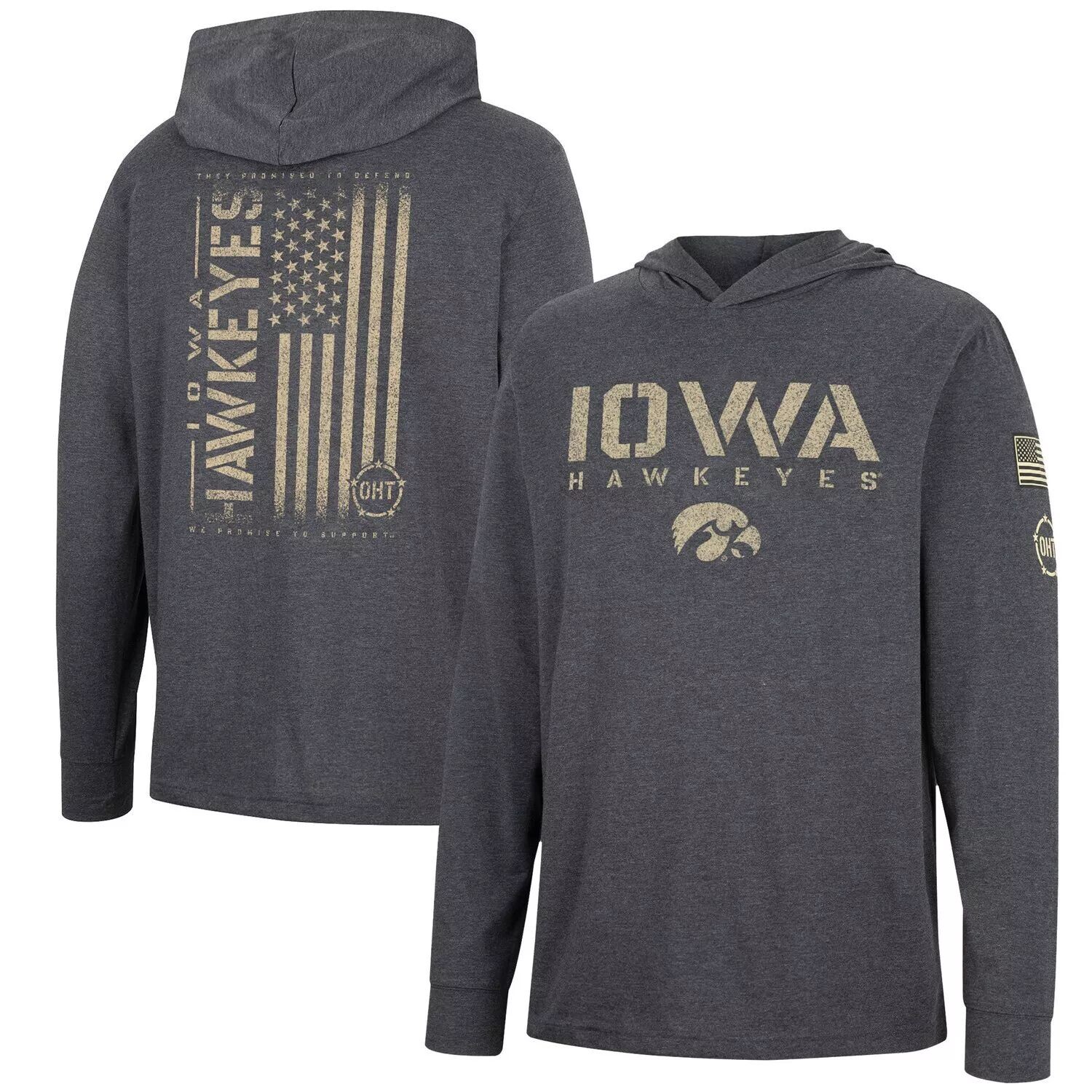 Мужская темно-серая футболка с длинным рукавом с капюшоном Iowa Hawkeyes Team OHT Military Appreciation Colosseum, Серый
Мужская темно-серая футболка с длинным рукавом с капюшоном Iowa Hawkeyes Team OHT Military Appreciation Colosseum, Серый