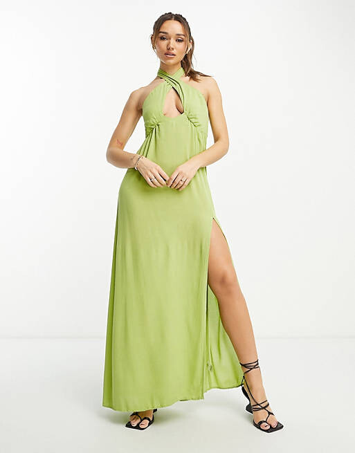 Зеленое пляжное платье макси с присборенным вырезом и вырезом-халтер River Island, Зеленый
Зеленое пляжное платье макси с присборенным вырезом и вырезом-халтер River Island, Зеленый