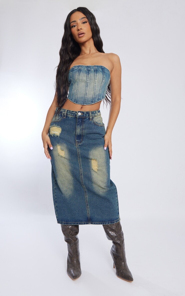 PrettyLittleThing Джинсовая юбка миди с потертостями Petite Indigo Vintage Vintage
PrettyLittleThing Джинсовая юбка миди с потертостями Petite Indigo Vintage Vintage