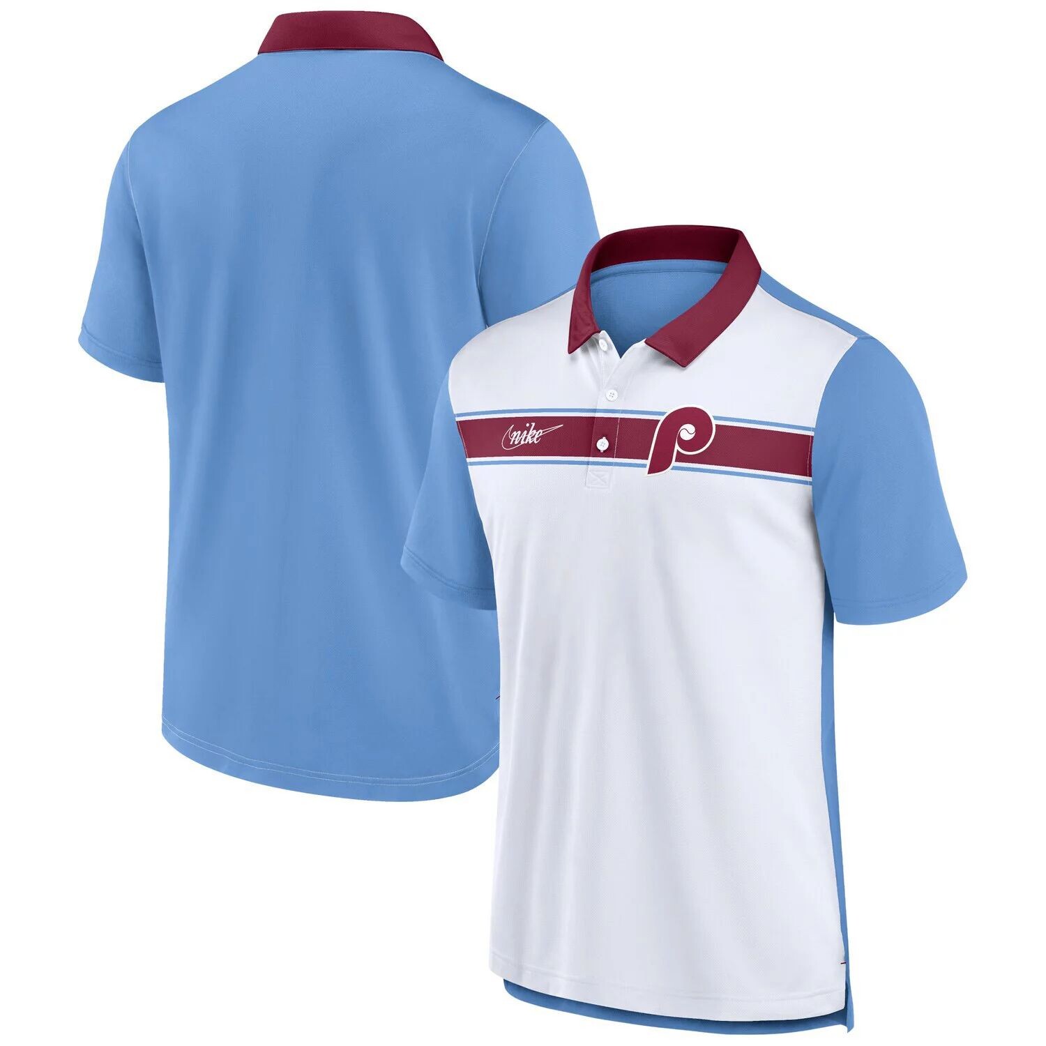Мужская рубашка-поло в полоску с перемоткой Nike White/Light Blue Philadelphia Phillies
Мужская рубашка-поло в полоску с перемоткой Nike White/Light Blue Philadelphia Phillies