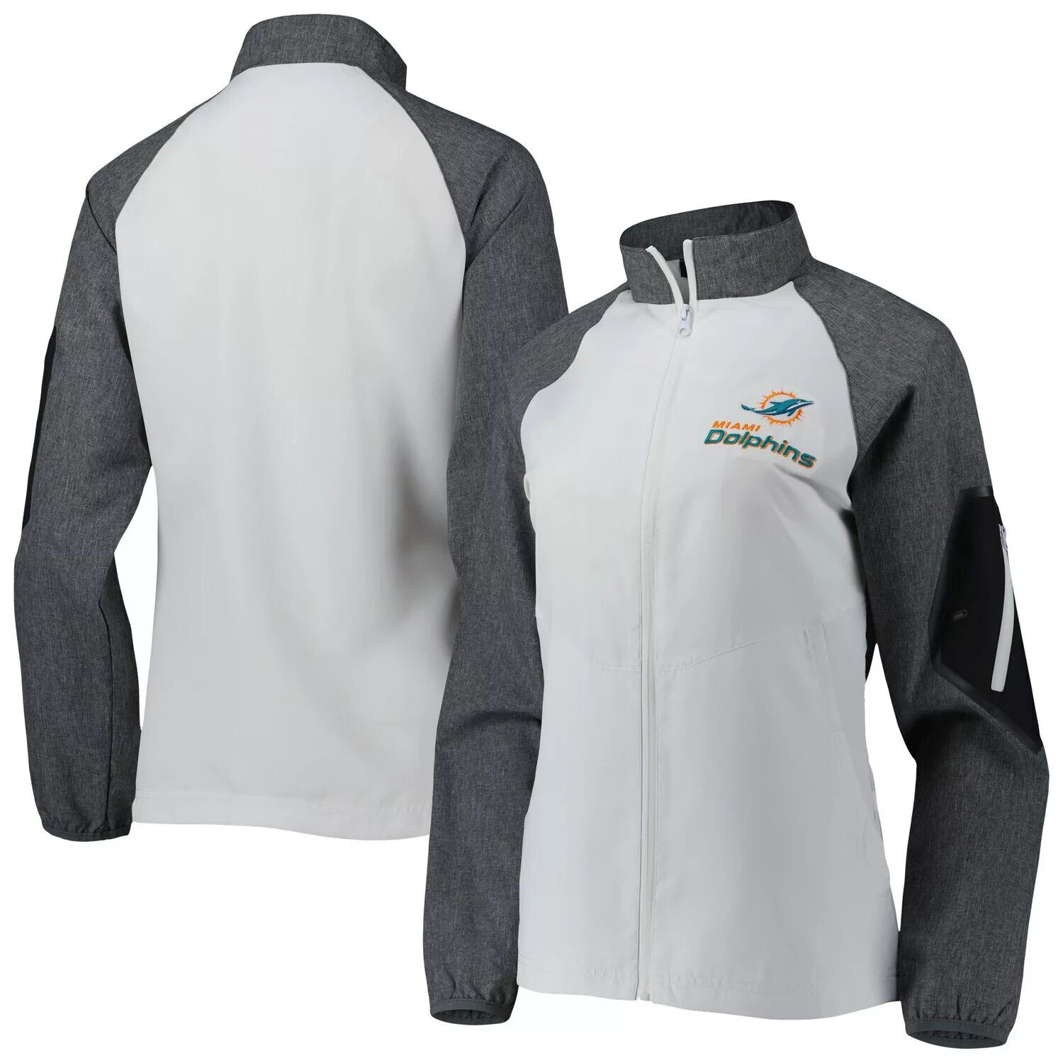 Женская ветровка Dunbrooke White/Gray Miami Dolphins Hurricane Raglan с молнией во всю длину
Женская ветровка Dunbrooke White/Gray Miami Dolphins Hurricane Raglan с молнией во всю длину