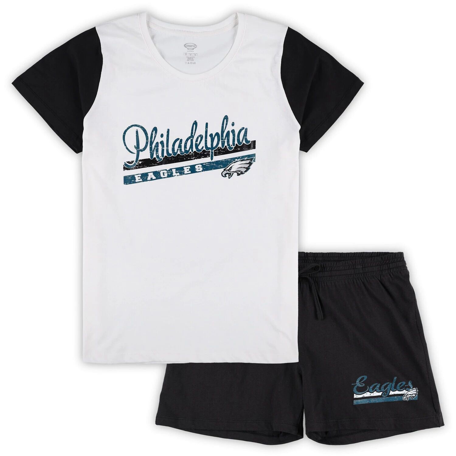 Женский спортивный комплект белого/черного цвета Philadelphia Eagles для даунфилда больших размеров с футболкой и шортами для сна
Женский спортивный комплект белого/черного цвета Philadelphia Eagles для даунфилда больших размеров с футболкой и шортами для сна