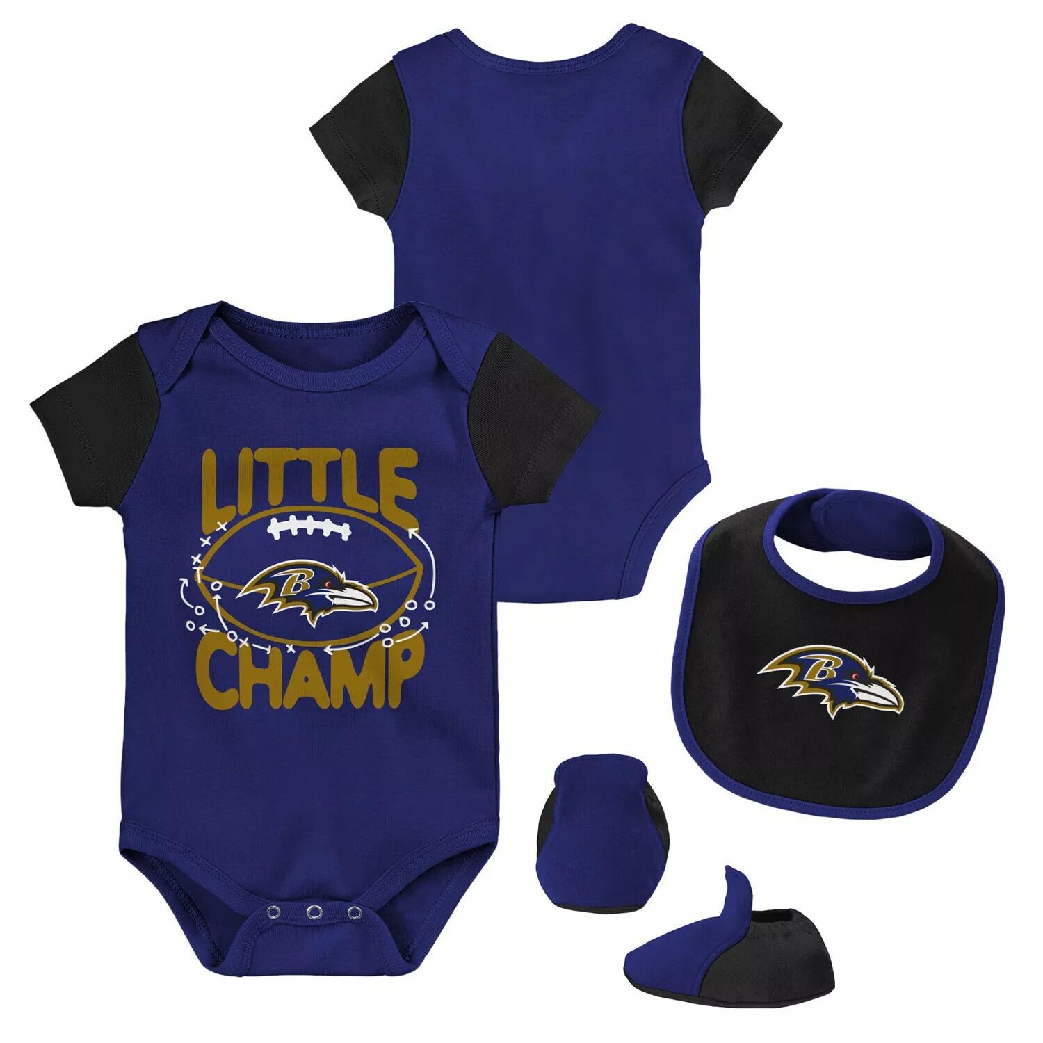 Фиолетовый/черный комплект из трех частей боди Baltimore Ravens Little Champ для новорожденных и младенцев с нагрудником и пинетками Outerstuff
Фиолетовый/черный комплект из трех частей боди Baltimore Ravens Little Champ для новорожденных и младенцев с нагрудником и пинетками Outerstuff