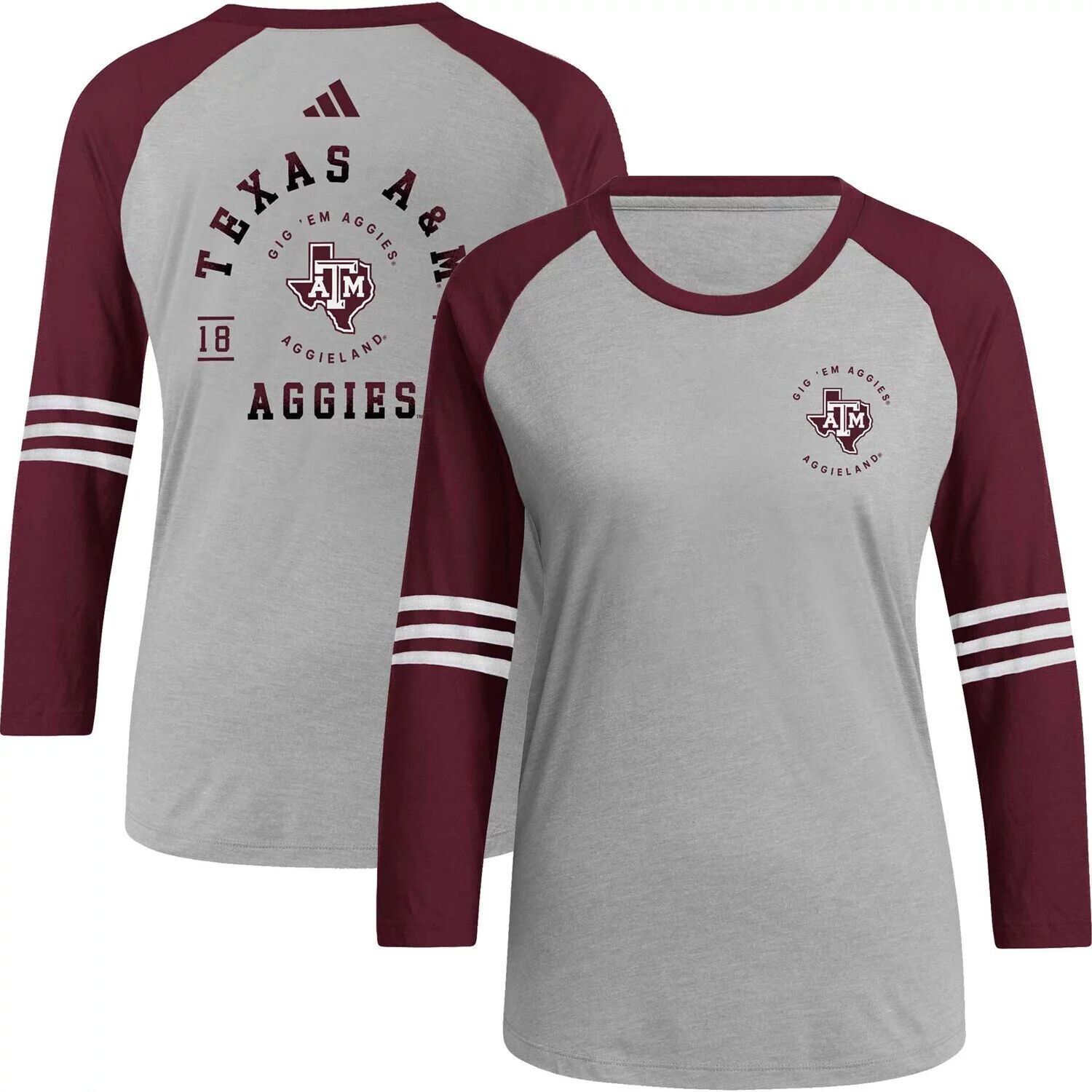 Женская серая футболка adidas Texas A&M Aggies Baseball Raglan с рукавами 3/4 adidas, Серый
Женская серая футболка adidas Texas A&M Aggies Baseball Raglan с рукавами 3/4 adidas, Серый