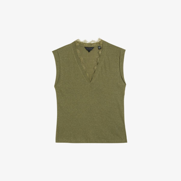 Футболка effiy из льна и хлопка с v-образным вырезом и кружевной отделкой Ted Baker, хаки
Футболка effiy из льна и хлопка с v-образным вырезом и кружевной отделкой Ted Baker, хаки
