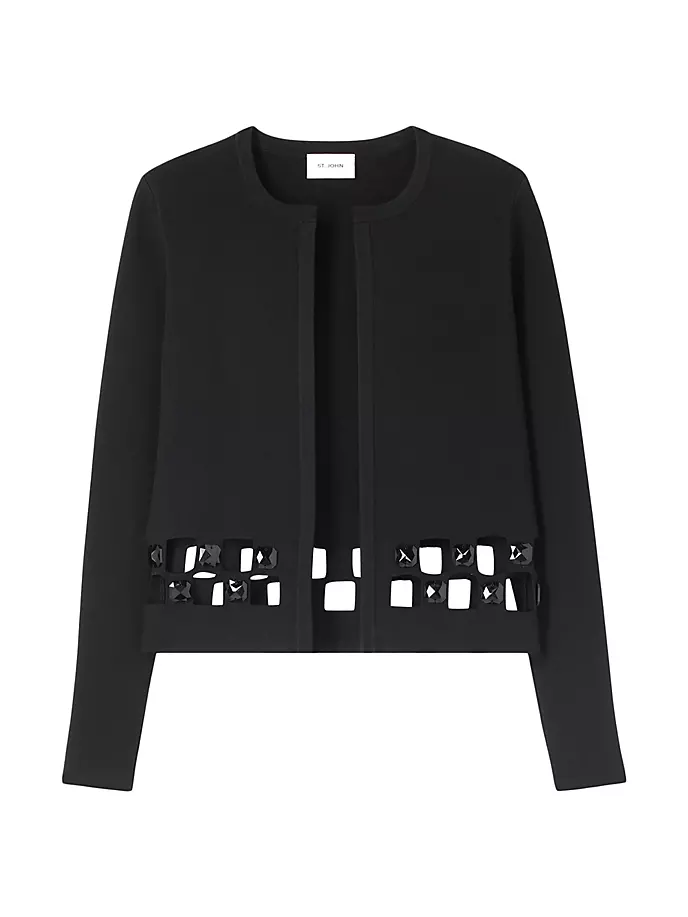 Вечерний кардиган эластичной вязки с вырезами St. John, черный 
Вечерний кардиган эластичной вязки с вырезами St. John, черный
