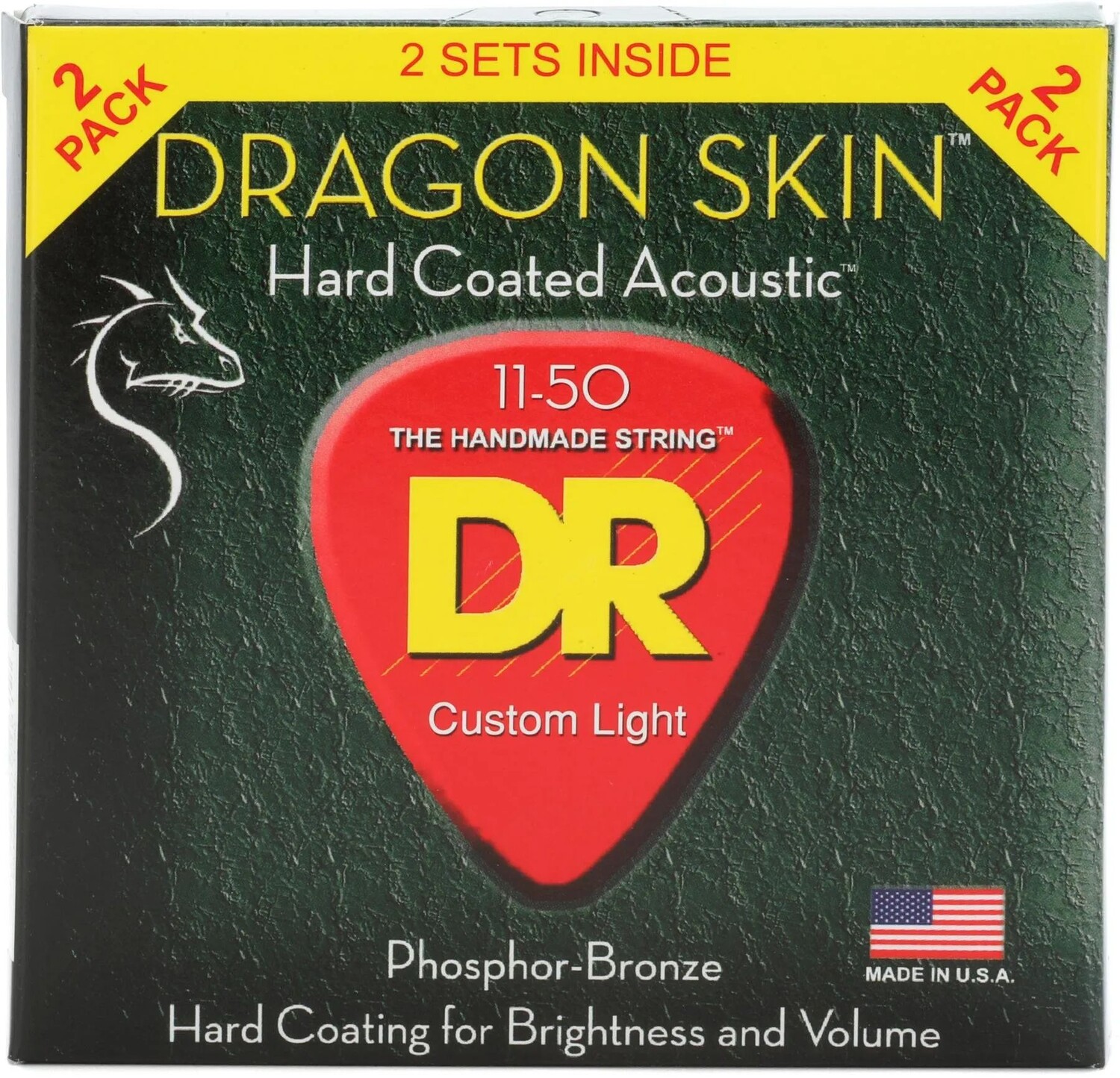 DR Strings DSA-2/11 Струны для акустической гитары с покрытием из фосфорной бронзы Dragon-Skin — .011-.050 Custom Light (2 шт.)
DR Strings DSA-2/11 Струны для акустической гитары с покрытием из фосфорной бронзы Dragon-Skin — .011-.050 Custom Light (2 шт.)
