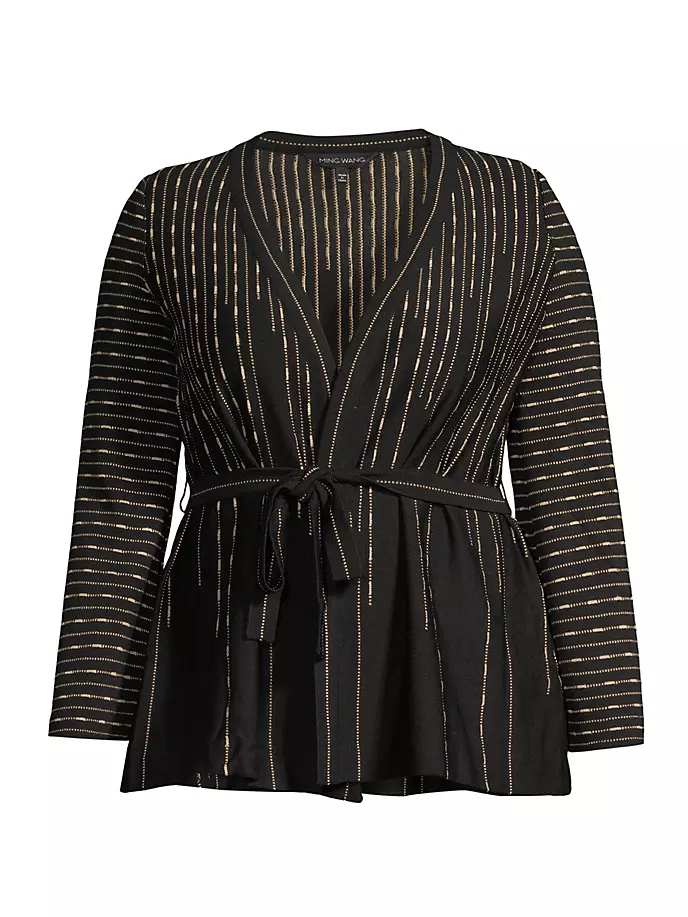Трикотажная куртка цвета металлик с поясом Ming Wang, Plus Size, цвет black gold
Трикотажная куртка цвета металлик с поясом Ming Wang, Plus Size, цвет black gold
