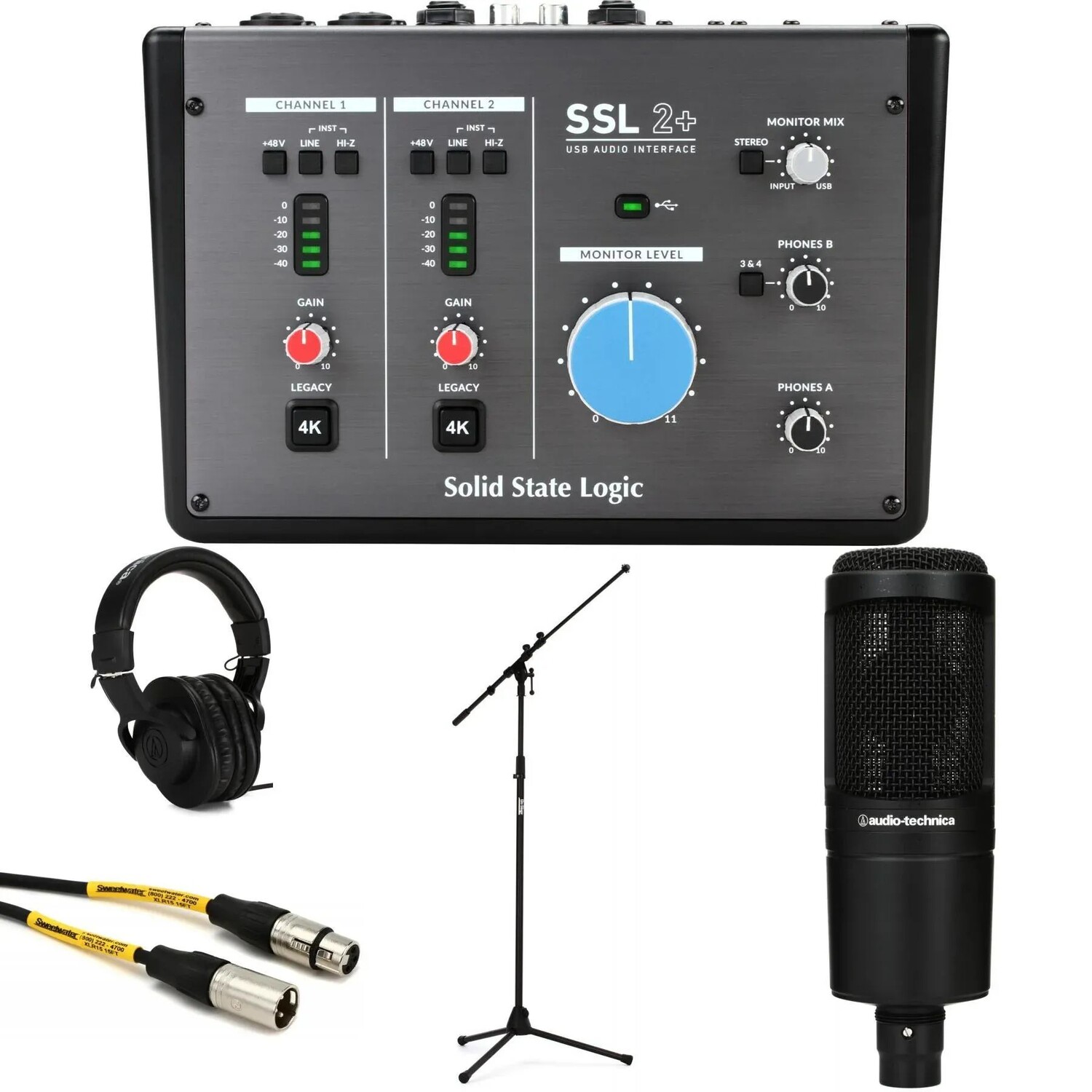 USB-аудиоинтерфейс Solid State Logic SSL2+ и комплект для записи микрофона Audio-Technica AT2020
USB-аудиоинтерфейс Solid State Logic SSL2+ и комплект для записи микрофона Audio-Technica AT2020