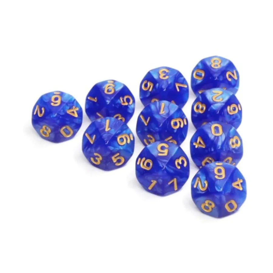 Набор d10 — Голубая жемчужина с золотом (10), Dice Sets - Resin/Acrylic - Blue, Green, & Purple (Foam Brain Games)
Набор d10 — Голубая жемчужина с золотом (10), Dice Sets - Resin/Acrylic - Blue, Green, & Purple (Foam Brain Games)