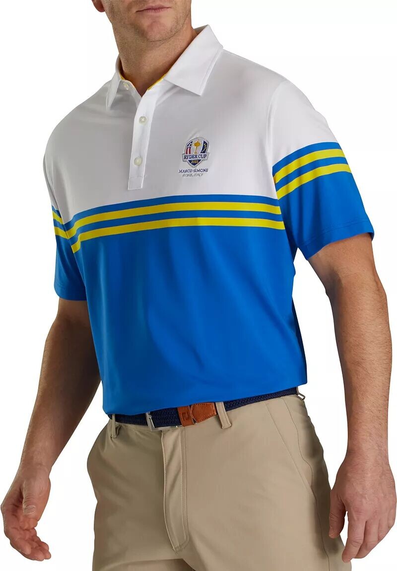 Мужская рубашка-поло с цветными блоками FootJoy 2023 Ryder Cup Lisle, белый/синий
Мужская рубашка-поло с цветными блоками FootJoy 2023 Ryder Cup Lisle, белый/синий