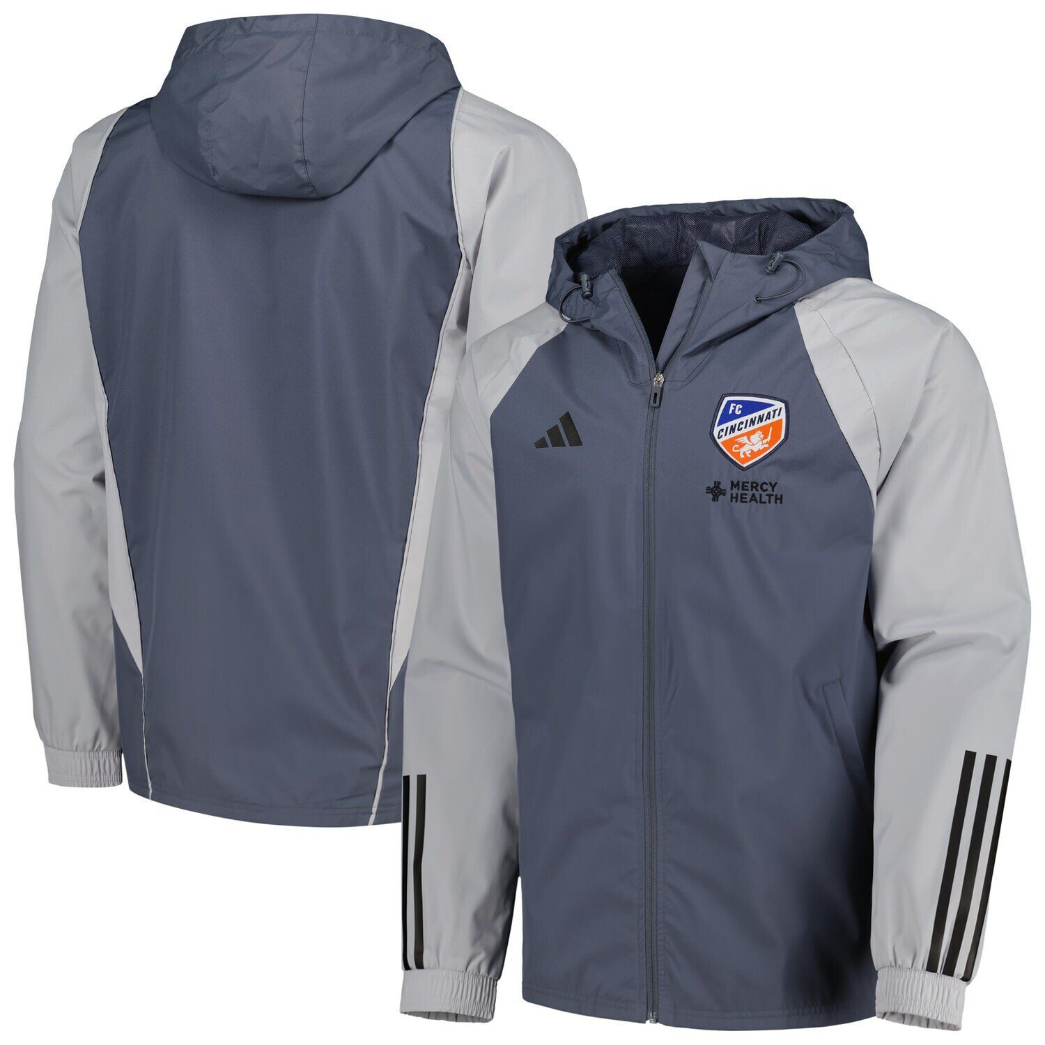 Мужская темно-серая всепогодная толстовка с капюшоном реглан FC Cincinnati и молния во всю длину куртка adidas, Серый
Мужская темно-серая всепогодная толстовка с капюшоном реглан FC Cincinnati и молния во всю длину куртка adidas, Серый