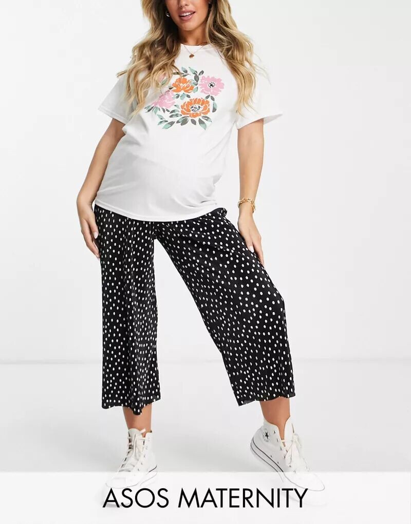 Широкие плиссированные брюки-кюлоты ASOS DESIGN Maternity с монохромным принтом в горошек
Широкие плиссированные брюки-кюлоты ASOS DESIGN Maternity с монохромным принтом в горошек