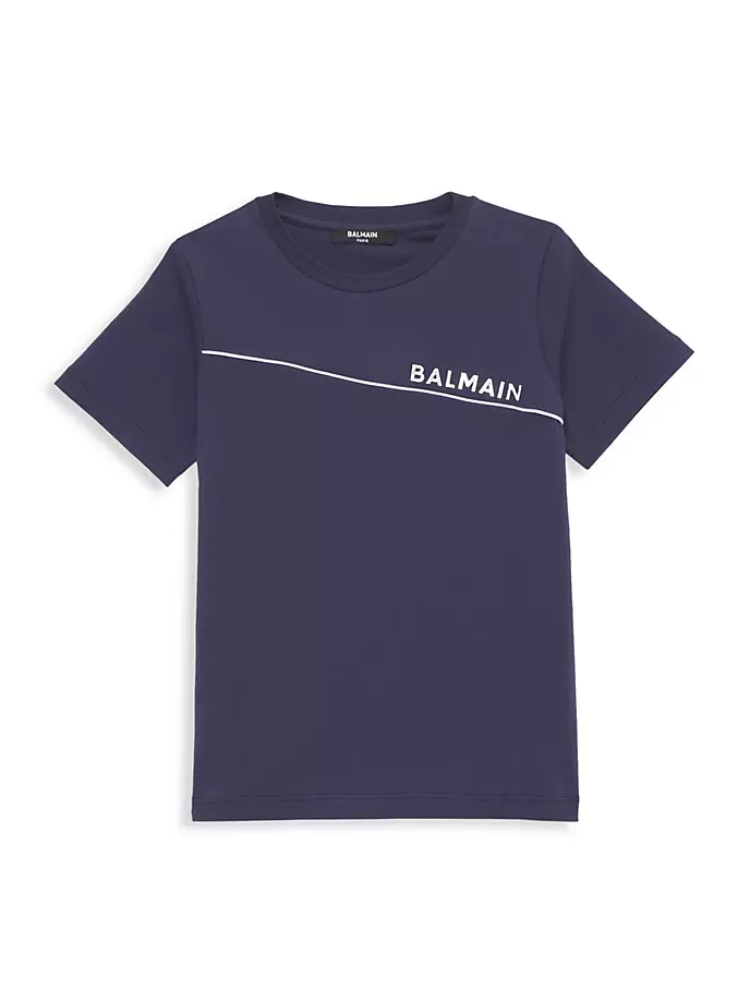 Хлопковая футболка с диагональным логотипом Little Kid's & Kid's Balmain, синий
Хлопковая футболка с диагональным логотипом Little Kid's & Kid's Balmain, синий