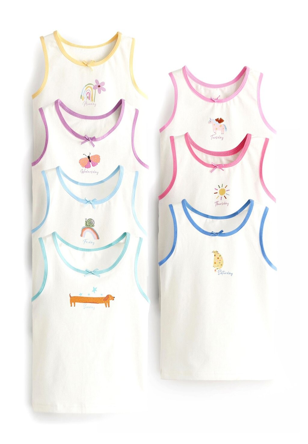 Топ 7 Pack Vests Next, цвет ecru white pastel days of the week 
Топ 7 Pack Vests Next, цвет ecru white pastel days of the week