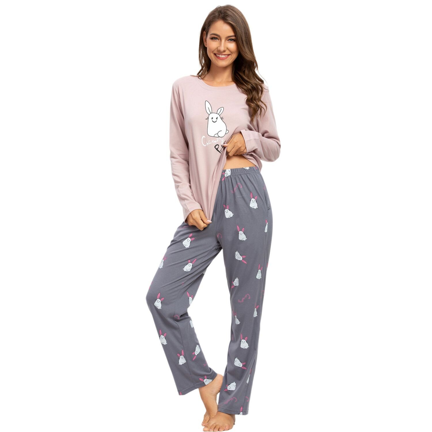 Женская пижама Pjs Lounge с круглым вырезом и брюками Пижамный комплект для сна cheibear, розовый
Женская пижама Pjs Lounge с круглым вырезом и брюками Пижамный комплект для сна cheibear, розовый