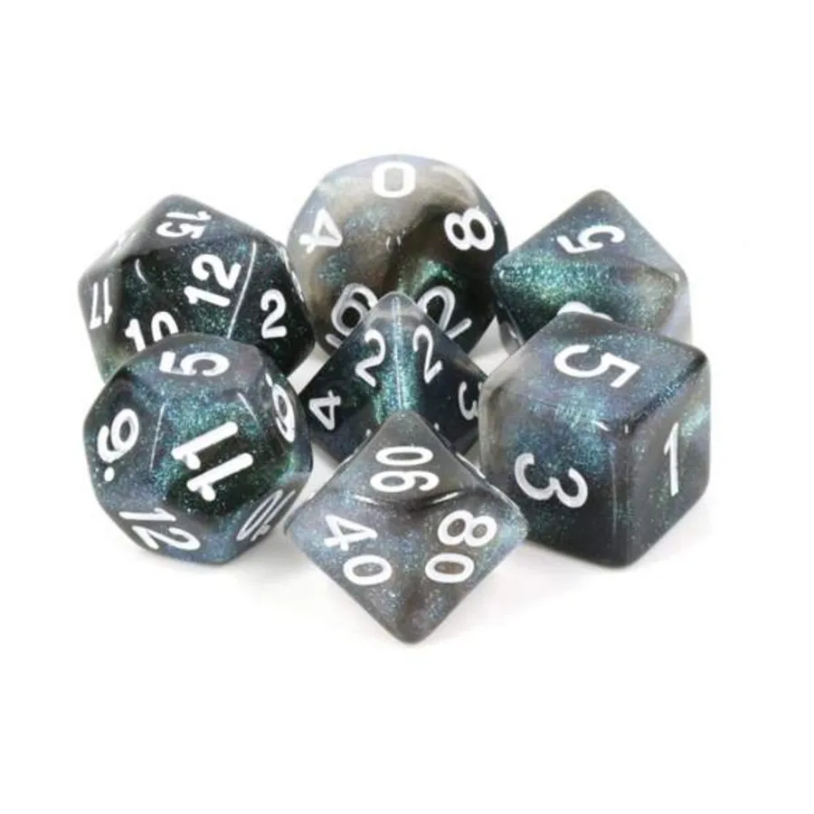 Набор Poly — Everclear Aurora с белым (7), Dice Sets - Resin/Acrylic - Black, Grey, White, & Metallics (Foam Brain Games)
Набор Poly — Everclear Aurora с белым (7), Dice Sets - Resin/Acrylic - Black, Grey, White, & Metallics (Foam Brain Games)