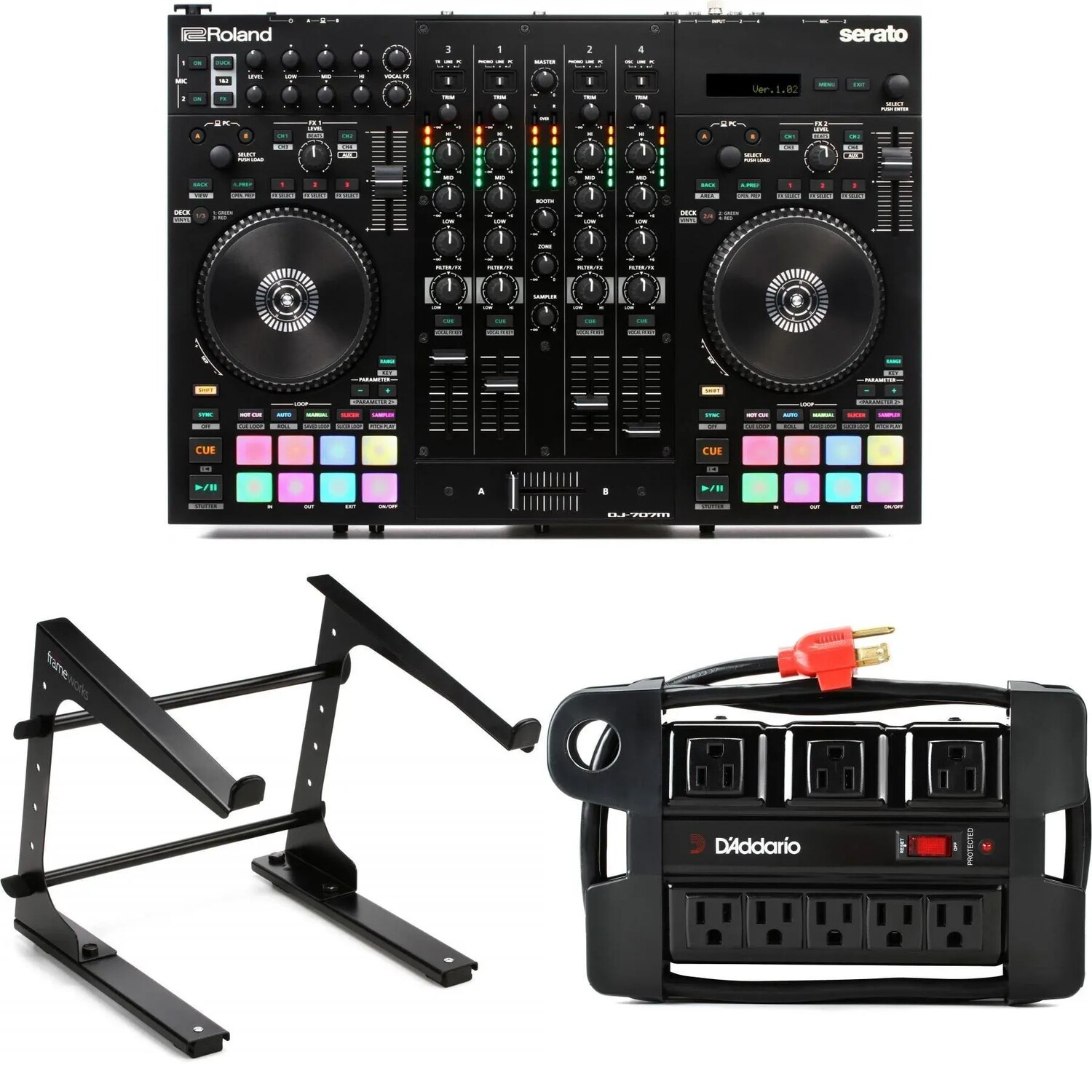 4-дековый контроллер Serato DJ Pro Roland DJ-707M с подставкой для ноутбука и блоком питания
4-дековый контроллер Serato DJ Pro Roland DJ-707M с подставкой для ноутбука и блоком питания