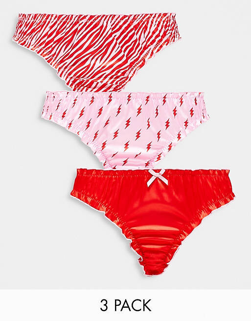 Комплект из трех атласных стрингов с молниями ASOS DESIGN красного и розового цвета
Комплект из трех атласных стрингов с молниями ASOS DESIGN красного и розового цвета