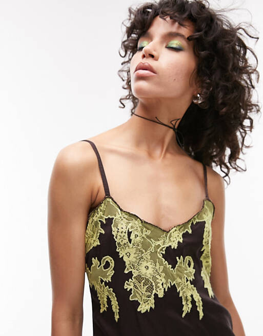 Шоколадно-лаймовое мини-платье на бретелях из атласа и кружева Topshop, Коричневый
Шоколадно-лаймовое мини-платье на бретелях из атласа и кружева Topshop, Коричневый