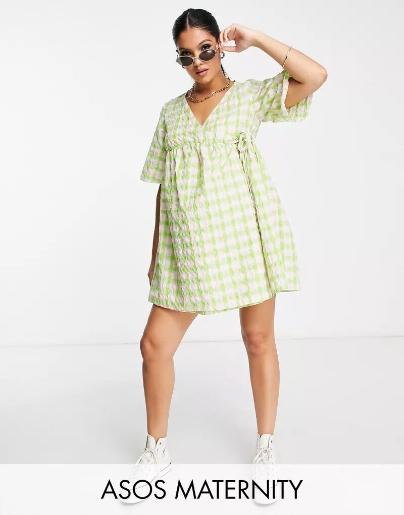 Розово-зеленое платье мини в клетку с запахом и запахом ASOS DESIGN Maternity
Розово-зеленое платье мини в клетку с запахом и запахом ASOS DESIGN Maternity