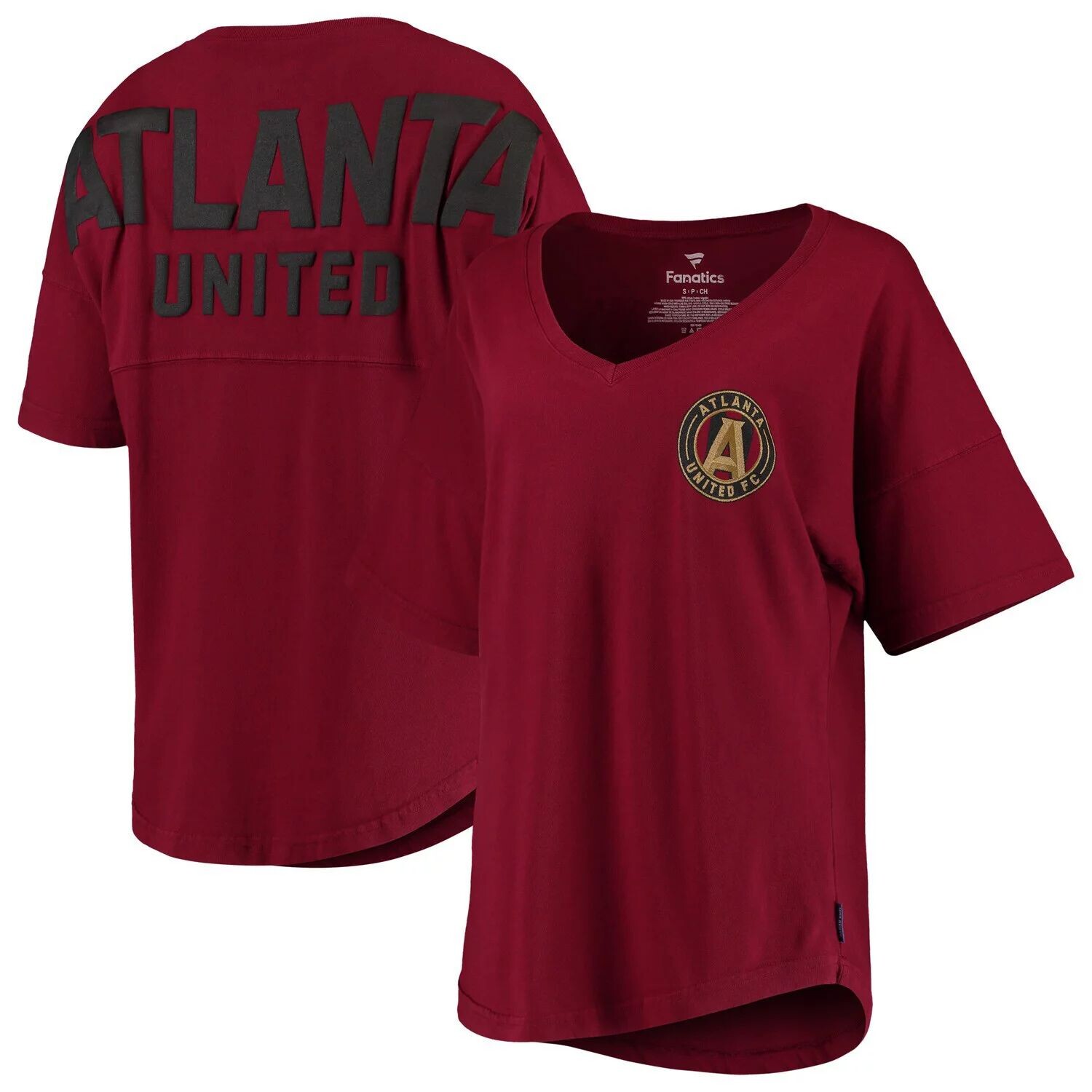 Женская красная футболка из джерси с v-образным вырезом и логотипом Fanatics Atlanta United FC Spirit Fanatics
Женская красная футболка из джерси с v-образным вырезом и логотипом Fanatics Atlanta United FC Spirit Fanatics