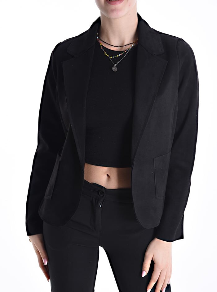 Блейзер с карманами без подкладки, черный 
Блейзер с карманами без подкладки, черный