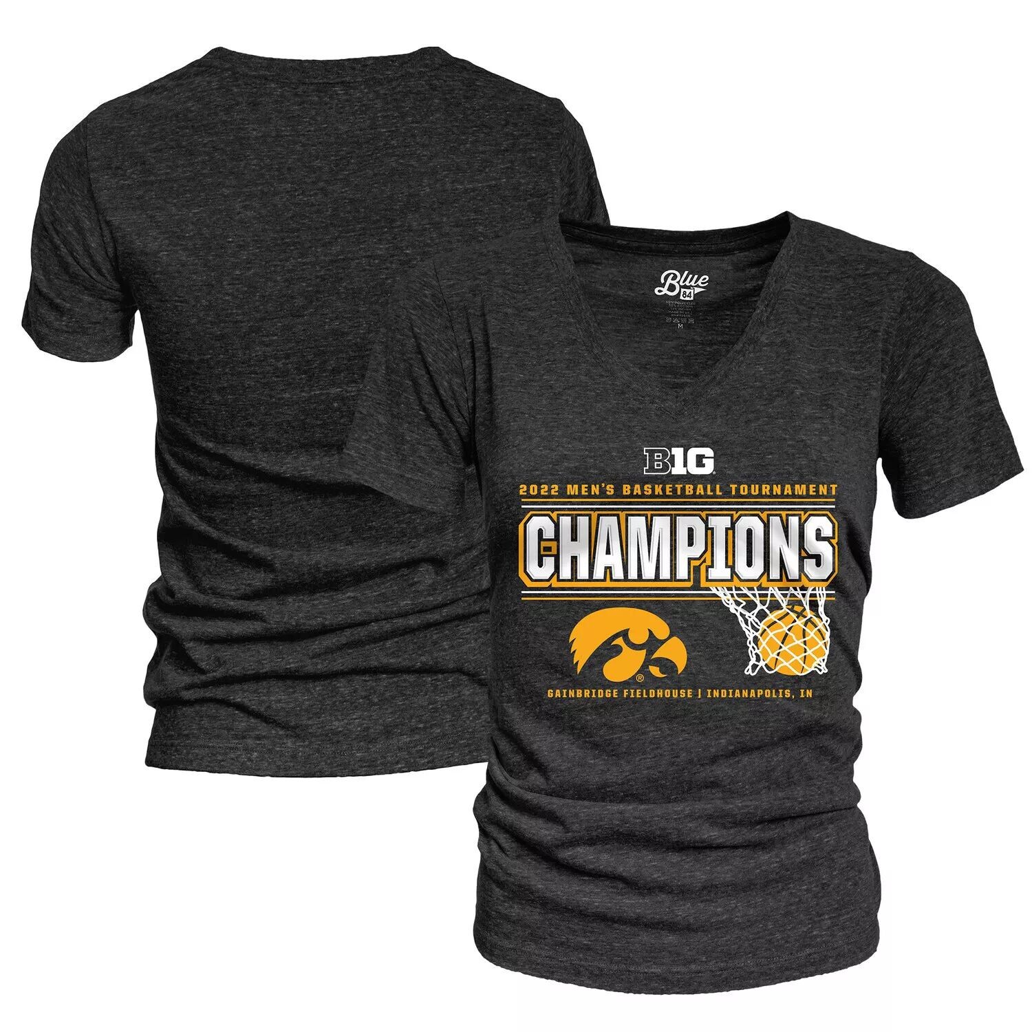 Женская синяя футболка с v-образным вырезом 84 Heathered Black Iowa Hawkeyes 2022 Big Ten, мужская баскетбольная конференция, турнир чемпионов, раздевалка, Синий
Женская синяя футболка с v-образным вырезом 84 Heathered Black Iowa Hawkeyes 2022 Big Ten, мужская баскетбольная конференция, турнир чемпионов, раздевалка, Синий