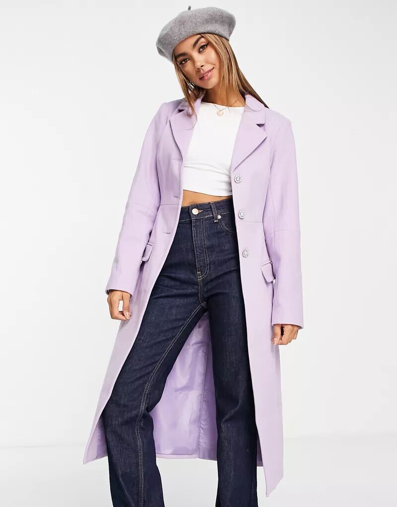 Miss Selfridge – приталенное пальто макси сиреневого цвета с пуговицами со стразами
Miss Selfridge – приталенное пальто макси сиреневого цвета с пуговицами со стразами
