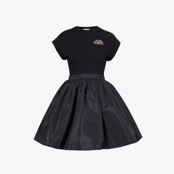 Платье мини из гибридного хлопка с брендовой отделкой Alexander Mcqueen, черный
Платье мини из гибридного хлопка с брендовой отделкой Alexander Mcqueen, черный