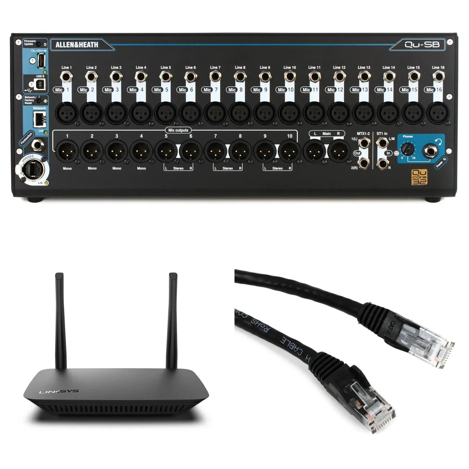 Портативный цифровой микшер Allen & Heath Qu-SB с маршрутизатором D-Link DIR-842
Портативный цифровой микшер Allen & Heath Qu-SB с маршрутизатором D-Link DIR-842