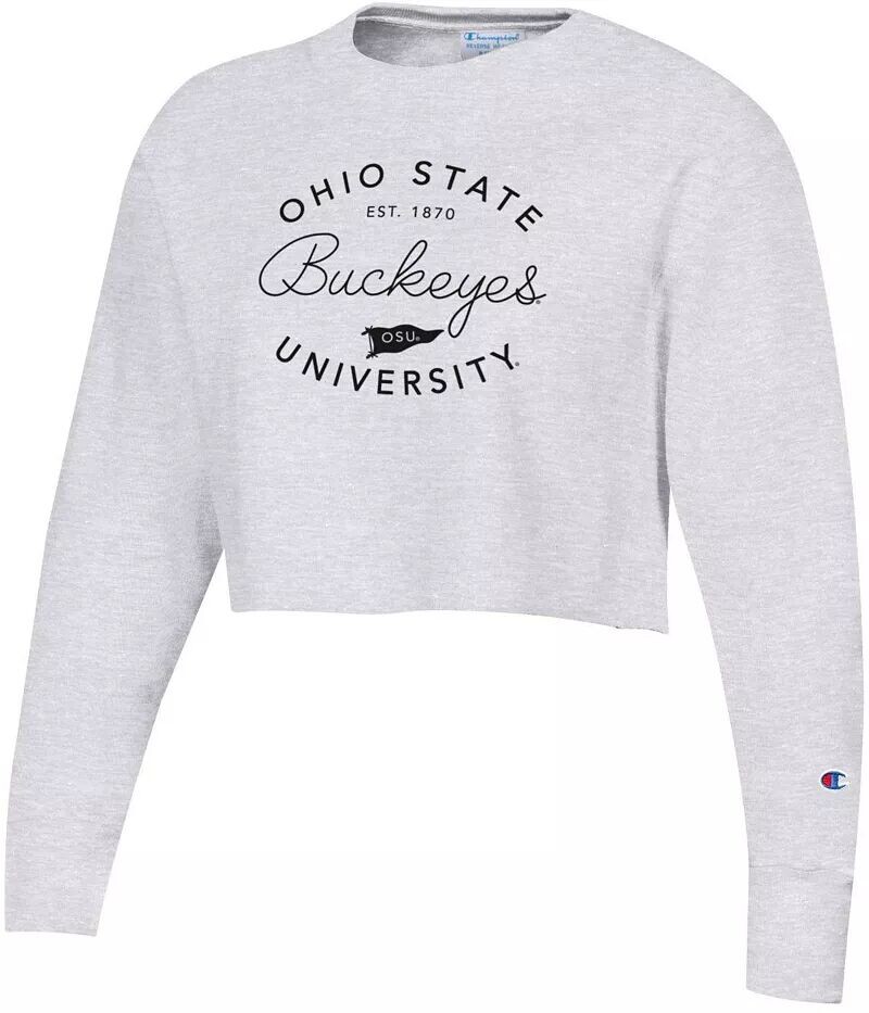 Женский серый пуловер с круглым вырезом с обратным плетением Champion Ohio State Buckeyes
Женский серый пуловер с круглым вырезом с обратным плетением Champion Ohio State Buckeyes