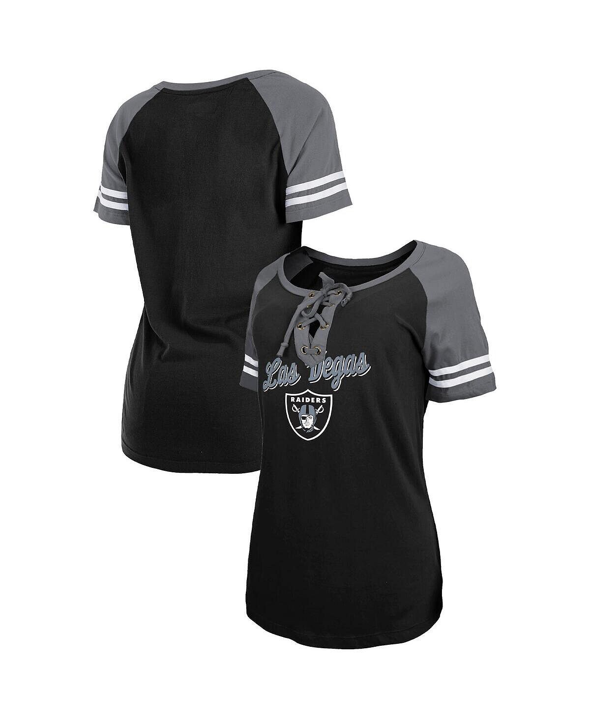 Женская черная/серебряная футболка реглан на шнуровке с логотипом Las Vegas Raiders New Era
Женская черная/серебряная футболка реглан на шнуровке с логотипом Las Vegas Raiders New Era