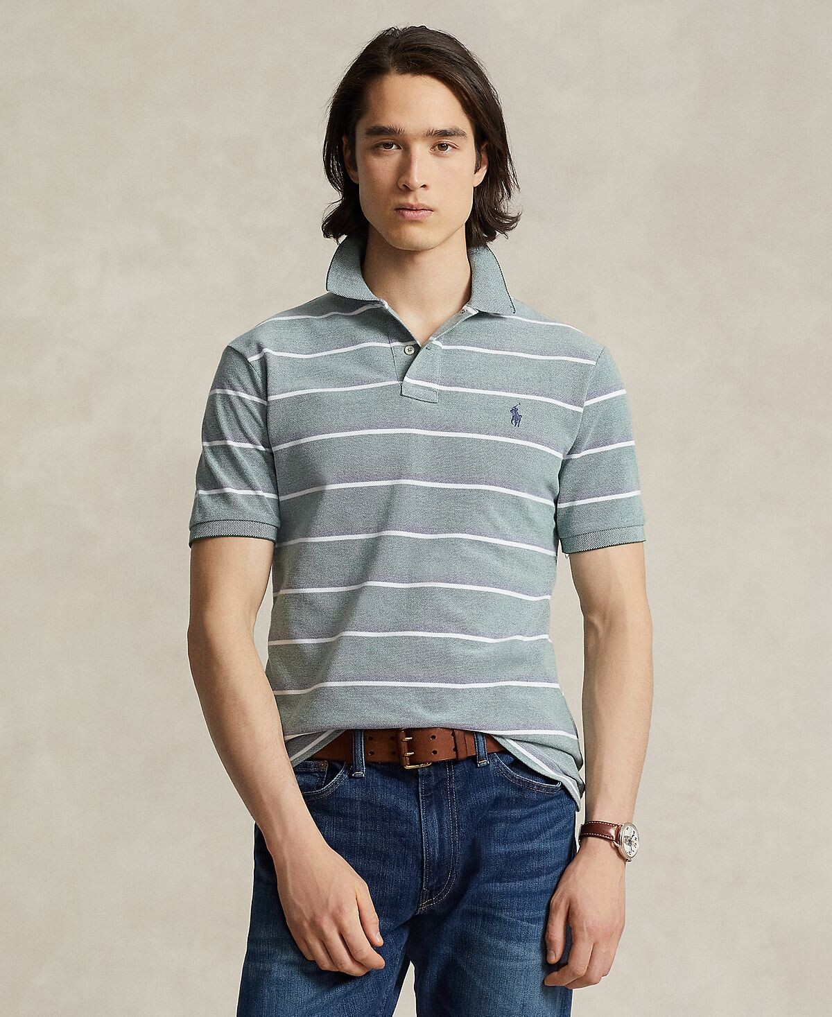 Мужская хлопковая рубашка-поло классического кроя в полоску из сетки Polo Ralph Lauren
Мужская хлопковая рубашка-поло классического кроя в полоску из сетки Polo Ralph Lauren