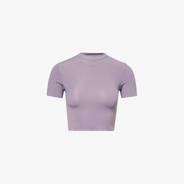 Укороченная футболка из эластичного джерси с логотипом everywear comfort Gymshark, фиолетовый 
Укороченная футболка из эластичного джерси с логотипом everywear comfort Gymshark, фиолетовый