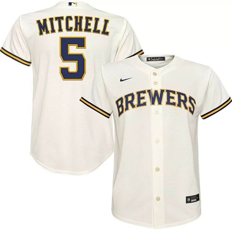 Белая домашняя крутая базовая майка Nike Youth Milwaukee Brewers Garrett Mitchell #5
Белая домашняя крутая базовая майка Nike Youth Milwaukee Brewers Garrett Mitchell #5