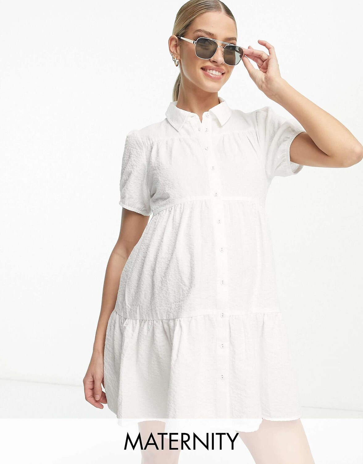 Хлопок: Белое текстурированное многоярусное платье-рубашка On Maternity Cotton:On
Хлопок: Белое текстурированное многоярусное платье-рубашка On Maternity Cotton:On