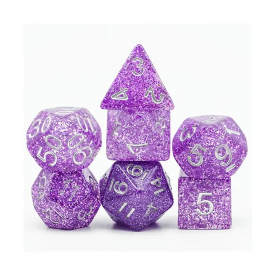 Набор Poly — фиолетовый диско-шар с серебром (7), Dice Sets - Resin/Acrylic - Blue, Green, & Purple (Foam Brain Games)
Набор Poly — фиолетовый диско-шар с серебром (7), Dice Sets - Resin/Acrylic - Blue, Green, & Purple (Foam Brain Games)