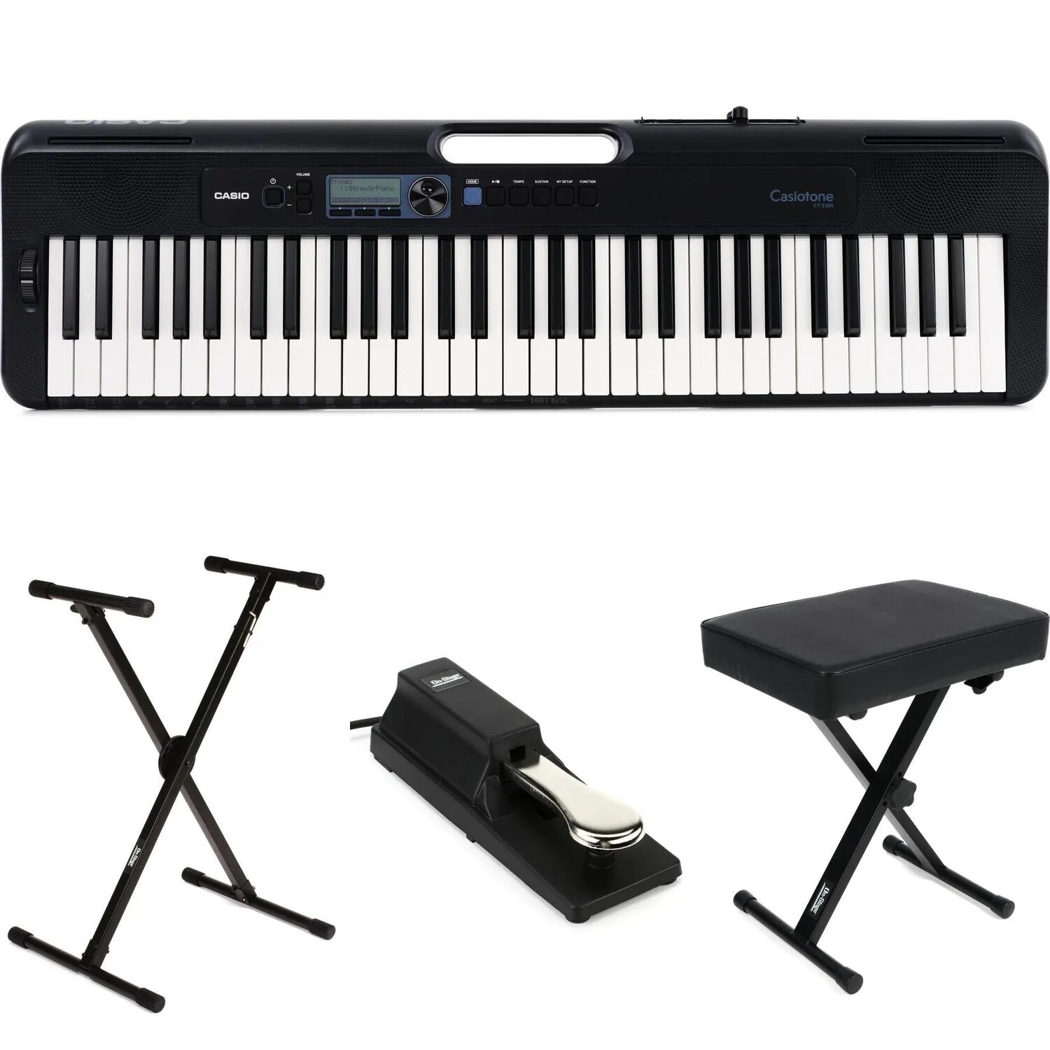 Casio Casiotone CT-S300, 61-клавишная портативная клавиатура-аранжировщик, набор предметов первой необходимости
Casio Casiotone CT-S300, 61-клавишная портативная клавиатура-аранжировщик, набор предметов первой необходимости