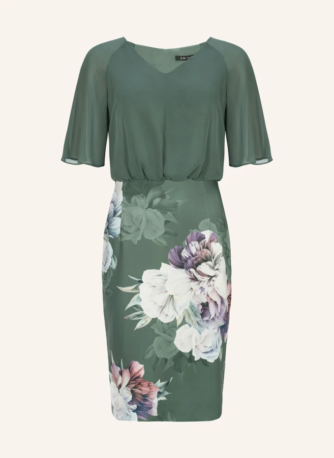 Коктейльное платье из комбинированных материалов Swing, белый 
Коктейльное платье из комбинированных материалов Swing, белый