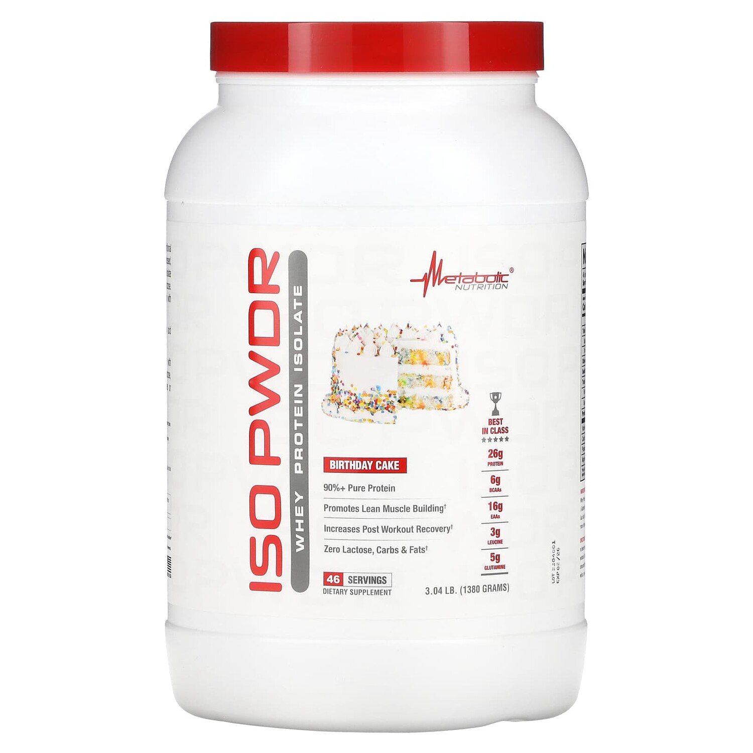 ISOpwDR, изолят сывороточного протеина, со вкусом торта, 1380 г (3,04 фунта), Metabolic Nutrition
ISOpwDR, изолят сывороточного протеина, со вкусом торта, 1380 г (3,04 фунта), Metabolic Nutrition