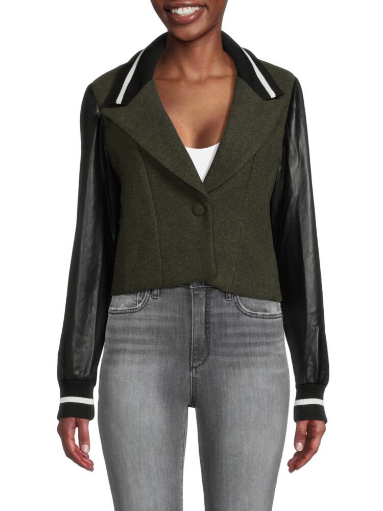 Укороченный университетский пиджак смешанной техники Avec Les Filles, цвет Olive Black
Укороченный университетский пиджак смешанной техники Avec Les Filles, цвет Olive Black