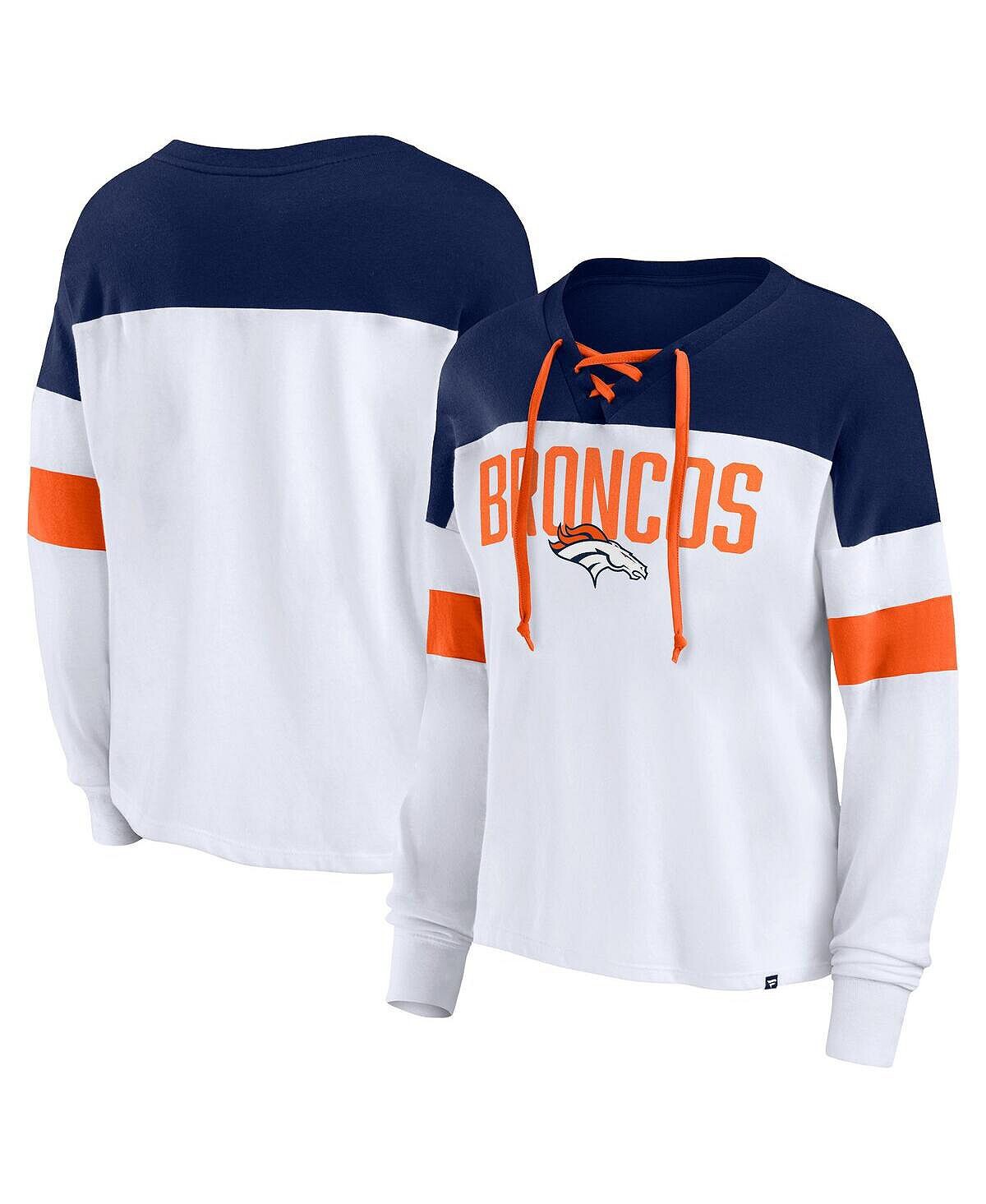 Женская фирменная бело-темно-синяя футболка Denver Broncos Even Match с длинными рукавами и v-образным вырезом на шнуровке Fanatics, Синий
Женская фирменная бело-темно-синяя футболка Denver Broncos Even Match с длинными рукавами и v-образным вырезом на шнуровке Fanatics, Синий