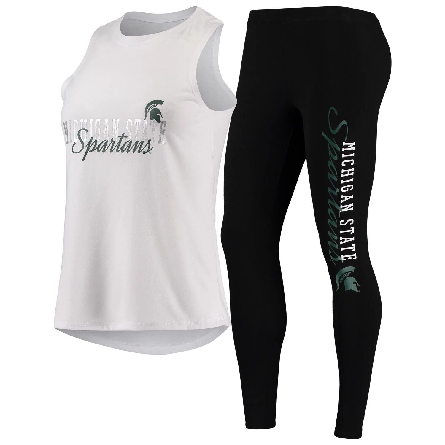 Женский комплект Concepts Sport Белый/Черный Michigan State Spartans Майка и леггинсы Комплект для сна
Женский комплект Concepts Sport Белый/Черный Michigan State Spartans Майка и леггинсы Комплект для сна