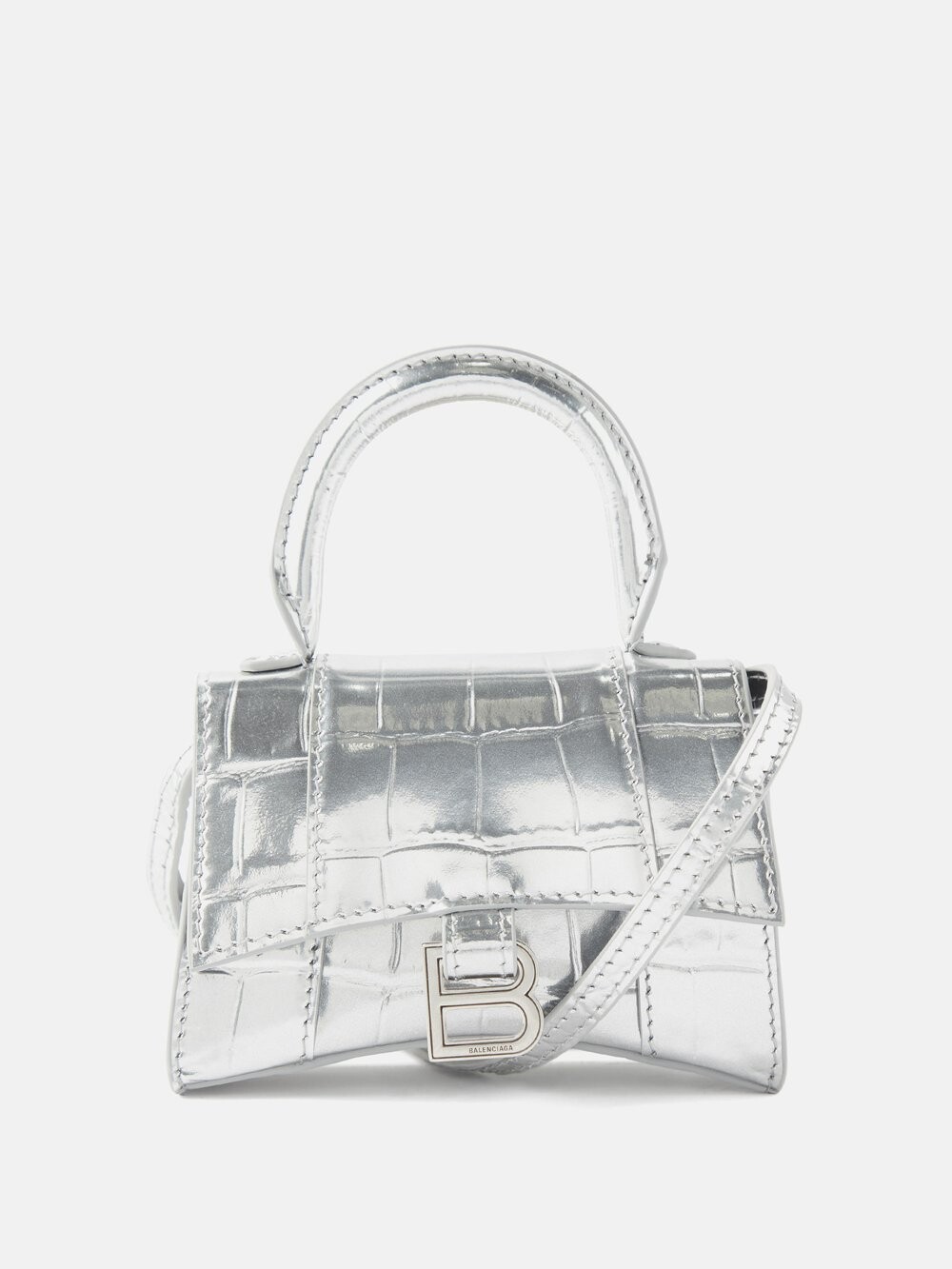 Миниатюрная сумка hourglass из кожи с тиснением под кожу крокодила Balenciaga, серебряный, Серый
Миниатюрная сумка hourglass из кожи с тиснением под кожу крокодила Balenciaga, серебряный, Серый